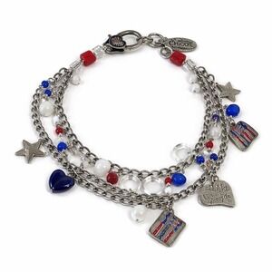 Chicos Americana Charm Bracelet Red White Blue Patriotic We The People Silver